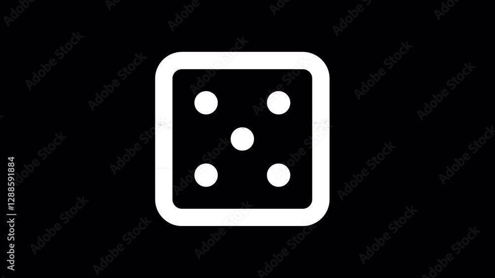 Icon dice five is distorted. Glitch. Noise, chromatic aberration, geometric distortion. Transparent background, looped. In-Out looped. Alpha BW at the end Icon dice five is distorted. Glitch. Noise, chromatic aberration, geometric distortion. Transparent background, looped. In-Out looped. Alpha BW at the end