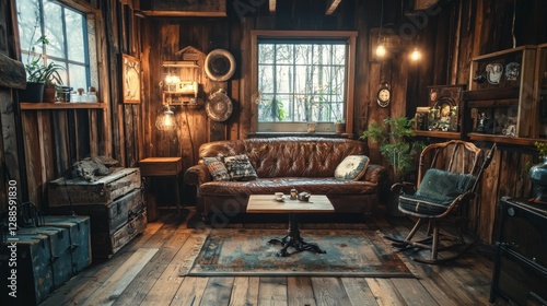 Wallpaper Mural Cozy Vintage Living Room with Rustic Decor and Warm Lighting Torontodigital.ca
