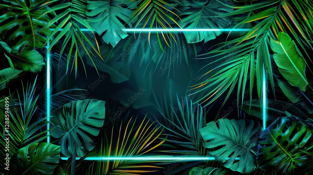 Tropical elegant frame arranged from exotic emerald leaves. Tropical elegant frame arranged from exotic emerald leaves.