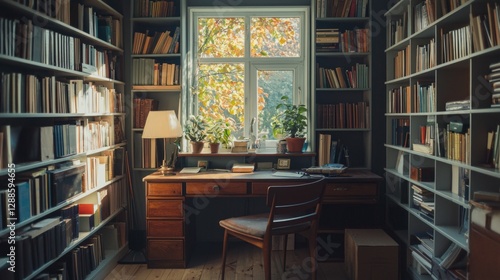 Wallpaper Mural Cozy Home Library with Natural Light and Green Plants by Window Torontodigital.ca
