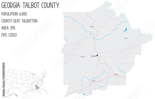 Large and detailed map of Talbot County in Georgia, USA.