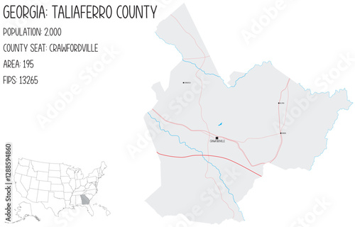 Large and detailed map of Taliaferro County in Georgia, USA.