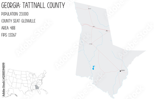Large and detailed map of Tattnall County in Georgia, USA.