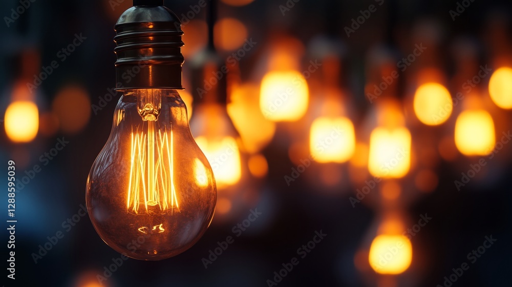 Glowing edison bulbs in soft focus creating warm ambiance Glowing edison bulbs in soft focus creating warm ambiance