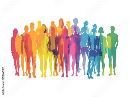 Vibrant Crowd Unity Rainbow Hues Diverse People Togetherness Colorful Silhouettes