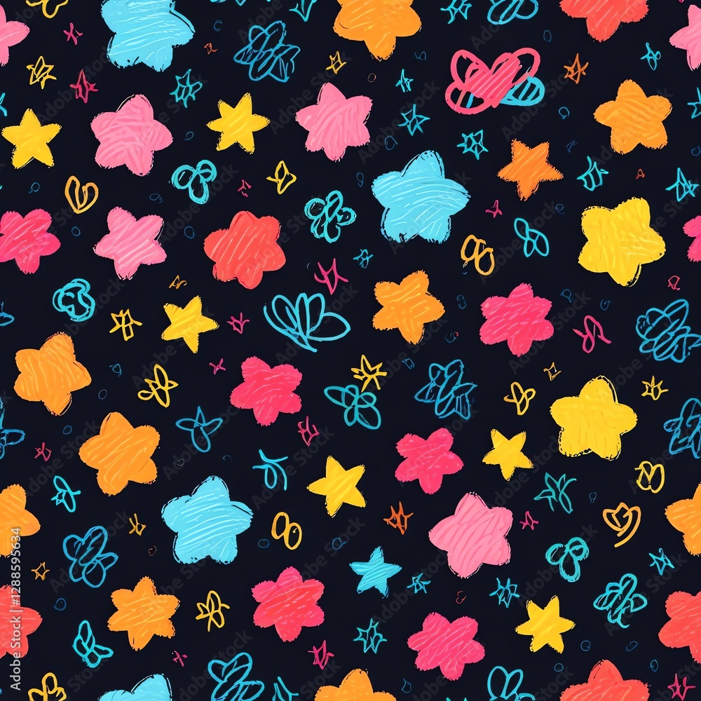 Vibrant Doodle Pattern: A Colorful Seamless Textile Design Vibrant Doodle Pattern: A Colorful Seamless Textile Design