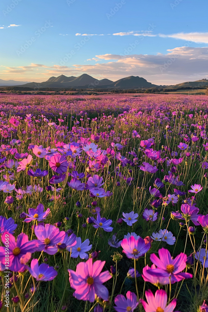 Obraz premium A field of beautiful purple-pink flowers, displaying the stunning hues of nature in full bloom.