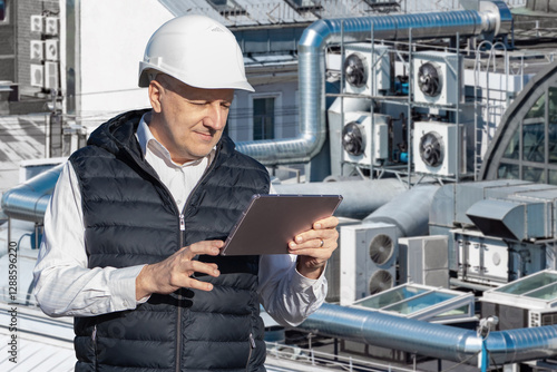 Man near vents equipment. V...