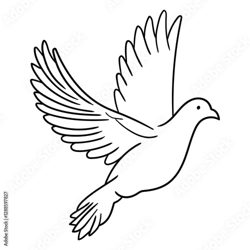 Hand drawn doodle flying dove on white background.