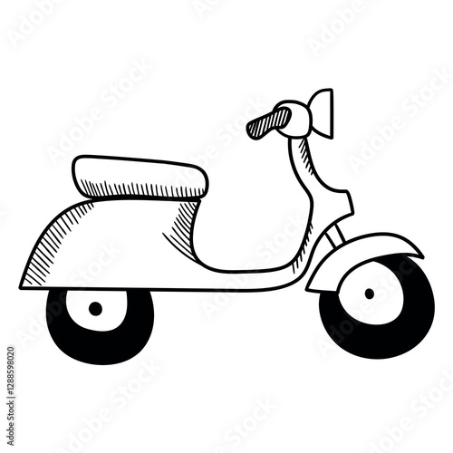 Hand drawn doodle moped scooter on white background.