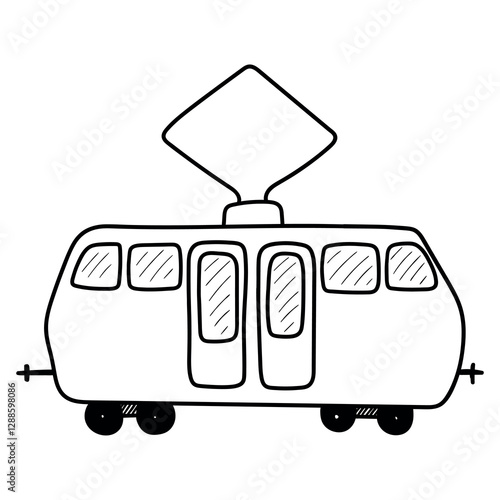 Hand drawn doodle streetcar on a white background.