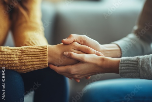 close-up of hands holding during a supportive conversation, symbolizing connection and empathy, together