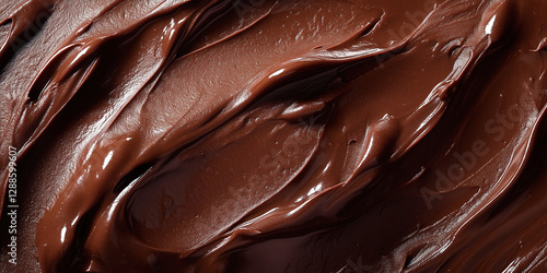 A thick, rich chocolate ganache spread close-up texture, top view
