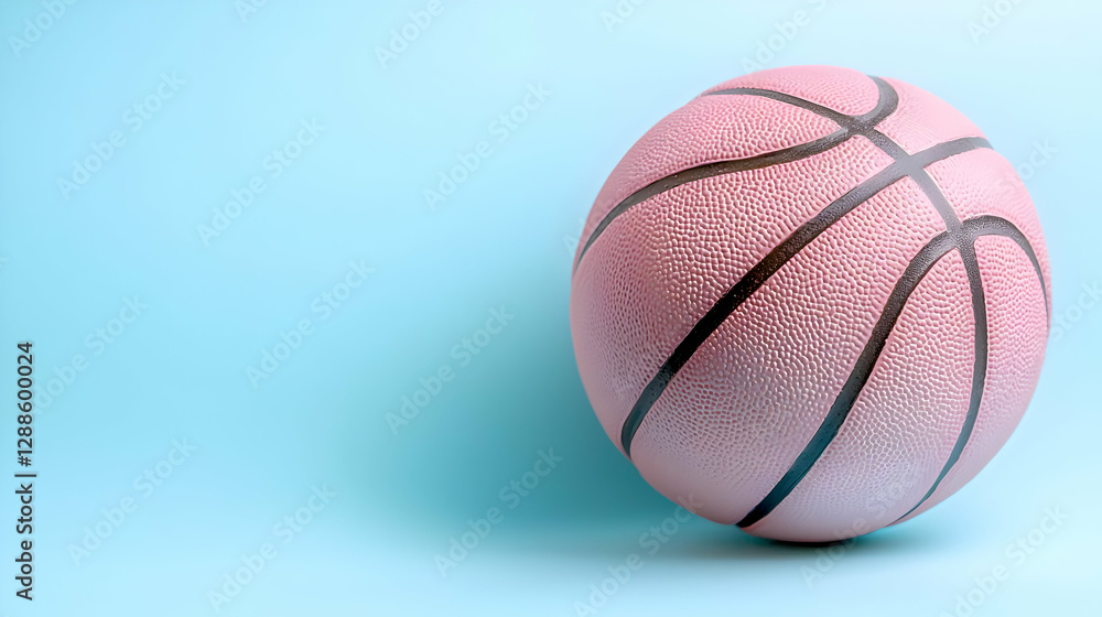 Fototapeta premium Pink basketball on blue background, sport concept