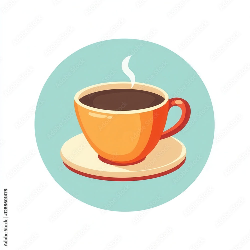 Illustration of a steaming coffee cup on a saucer with a blue background Illustration of a steaming coffee cup on a saucer with a blue background