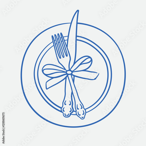 Hand-drawn cutlery Illustration. Line art, ink, minimalist style. Vector illustration. Party collection.