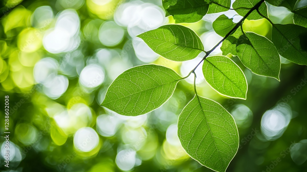 Close Up of Green Leaves on a Branch with Bokeh Background