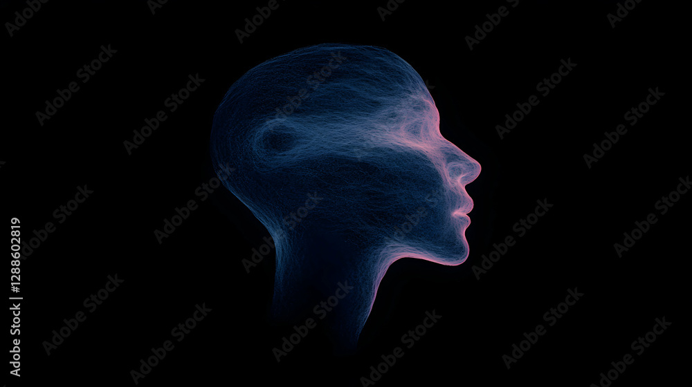 Obraz premium Digital human face emerging through AI technology, visualizing neural networks, machine learning process, and cutting edge technological advancement