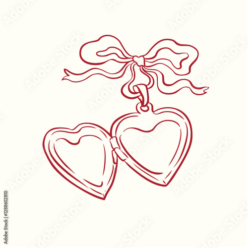 Hand drawn heart locket with pink aesthetic coquette style clip art