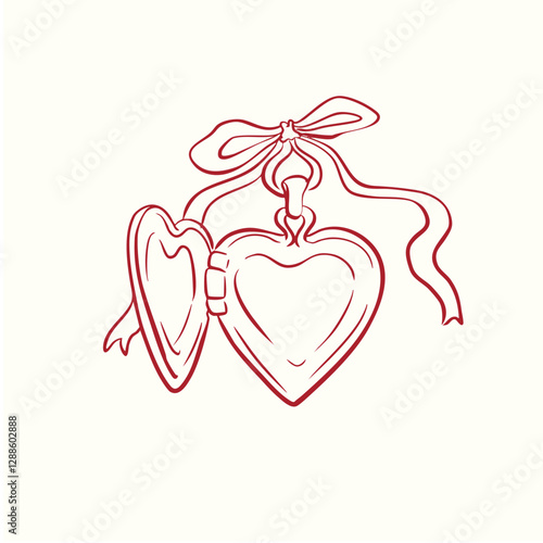 Hand drawn heart locket with bow aesthetic coquette style clip art