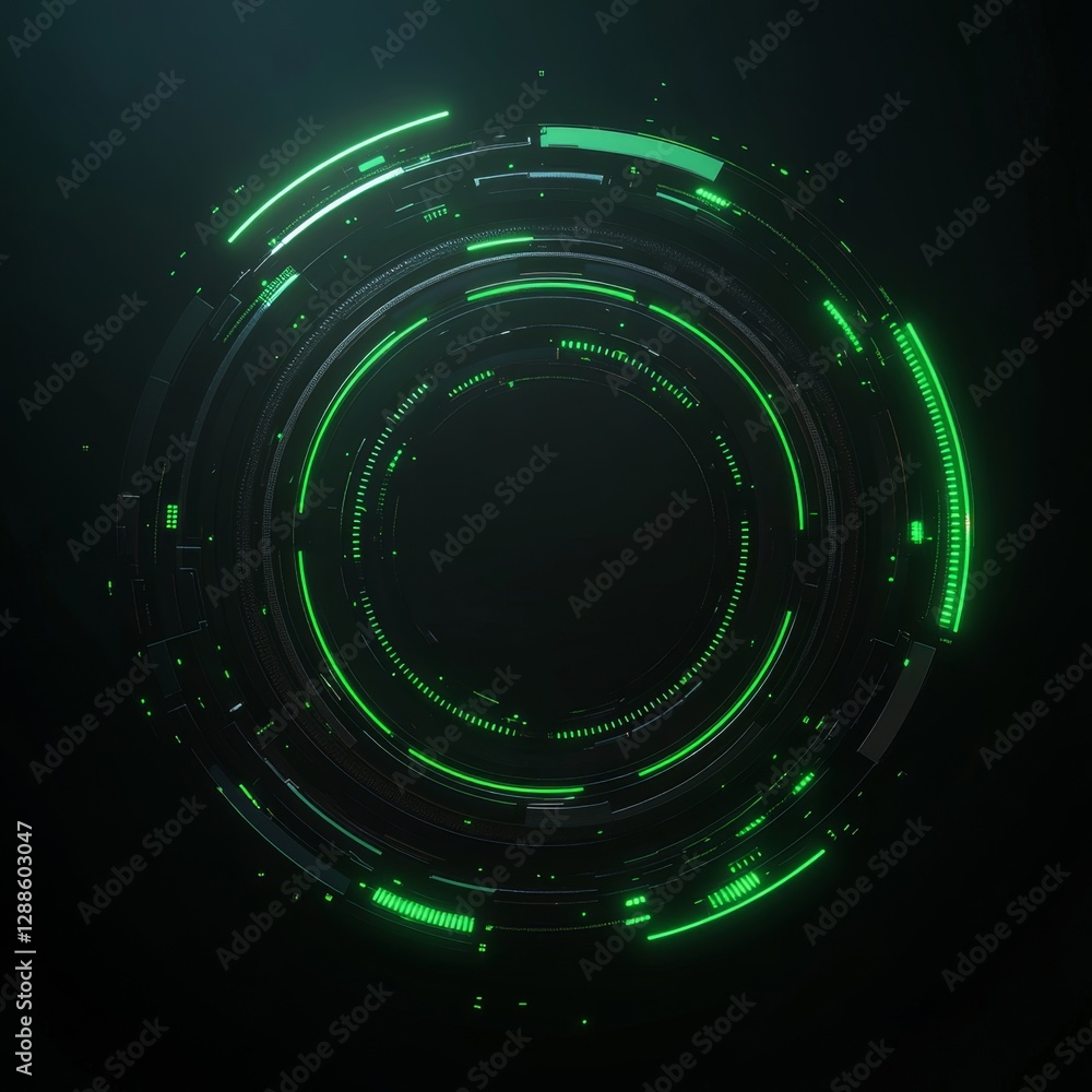 Futuristic green digital interface with circular data patterns Futuristic green digital interface with circular data patterns