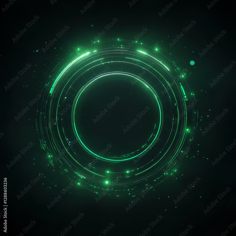 Futuristic glowing green technology interface with circular patterns Futuristic glowing green technology interface with circular patterns