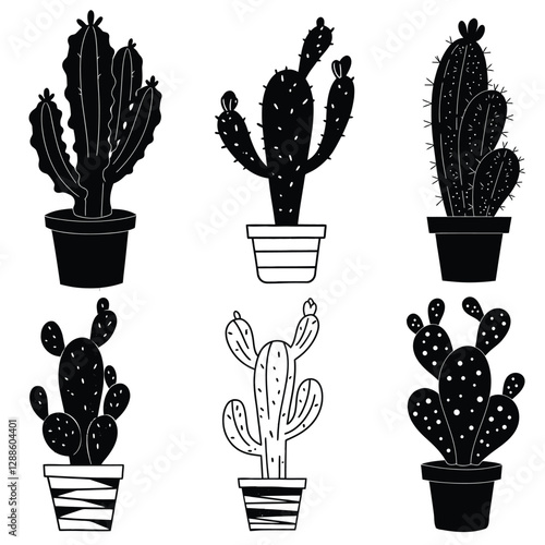 Cactus and Succulent Collection silhouette vector design with white background
