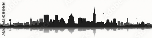 Silhouette of a city skyline with reflection