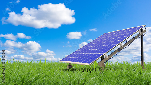 Solar panel on green meadow...