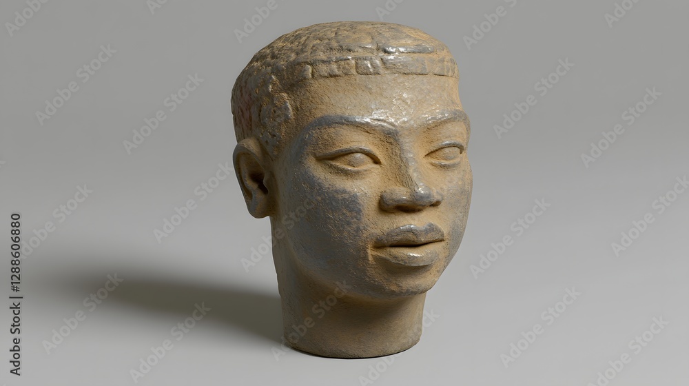 Detailed Stone Sculpture of a Human Head Showcasing Ancient Craftsmanship and Cultural Heritage Detailed Stone Sculpture of a Human Head Showcasing Ancient Craftsmanship and Cultural Heritage