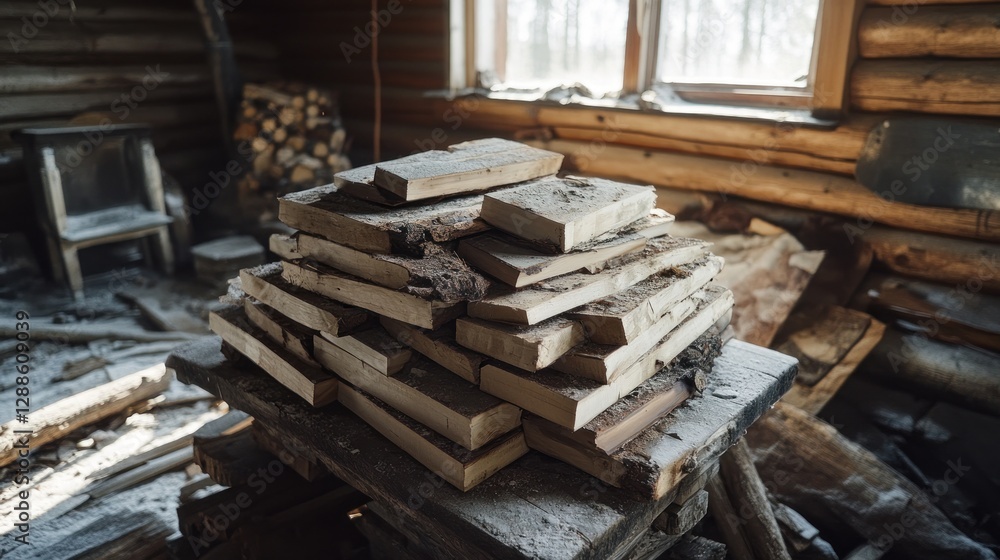 Rustic cabin wood planks stack woodworking winter Rustic cabin wood planks stack woodworking winter
