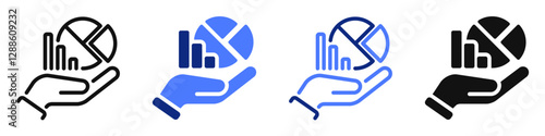Vector icon or logo of hand with data graph related to statistics, infographic, data analytics. Symbol for website or app ui, logo design, illustration