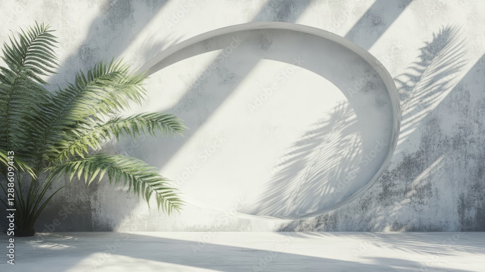 Obraz premium Minimalist wall oval arch fern shadow