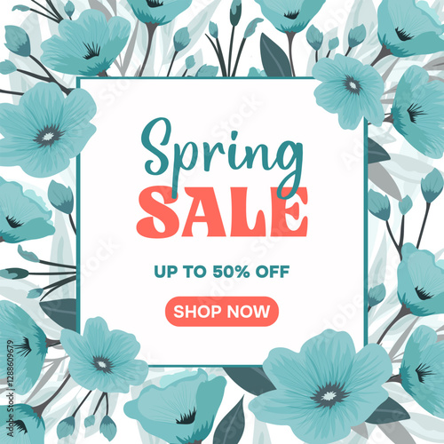 Spring sale banner template with flowers.