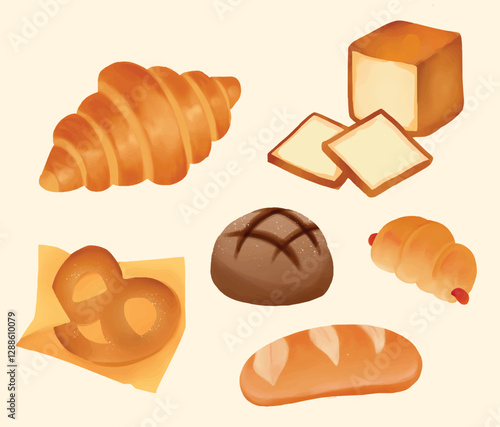 Vector illustration of bread and bakery stuff suitable for bakery menu, cafe, and graphic element