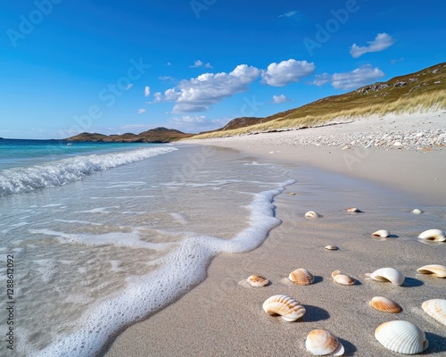 Obraz na płótnie Walking along a serene sandy beach coastal shoreline nature photography sunny day wide angle tranquility and relaxation w salonie