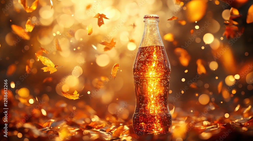 Celebrating autumn sparkling beverage in a colorful leafy environment captured in a magical atmosphere