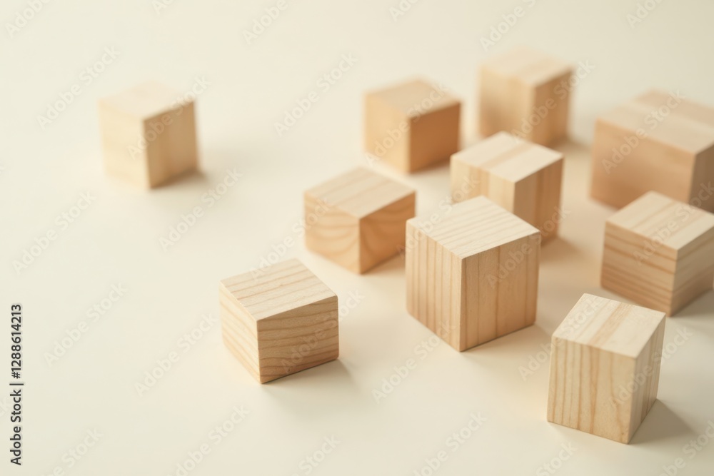 Wooden Cubes Arranged on a Light Surface A Minimalist Composition Featuring Simple Geometric Shapes Wooden Cubes Arranged on a Light Surface A Minimalist Composition Featuring Simple Geometric Shapes