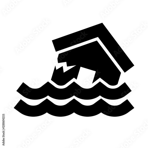 Flood silhouette icon. Flooded house silhouette. Vector.