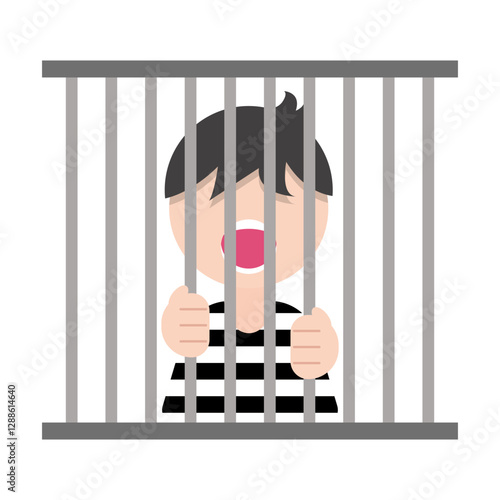 Prisoner screaming in prison icon. Vector.