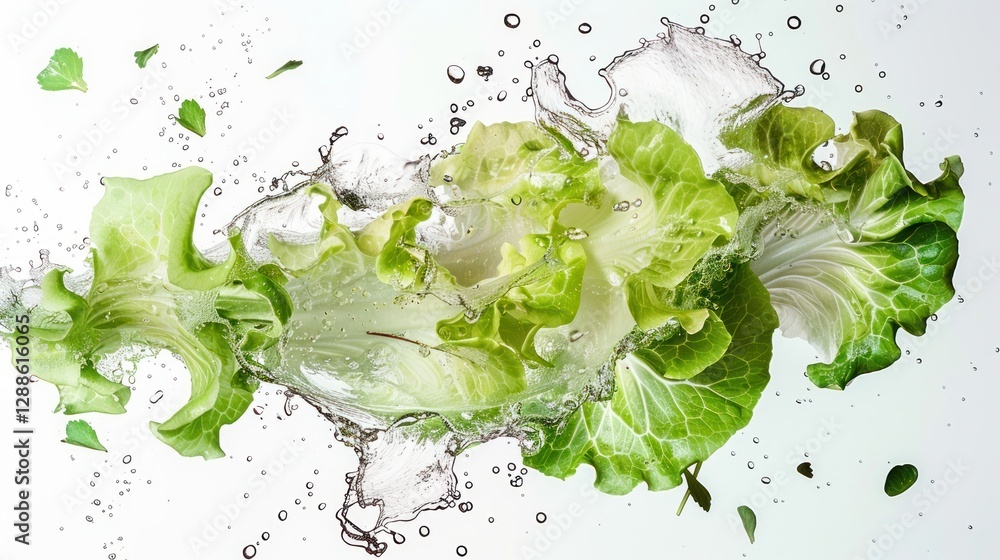 Fresh lettuce washed under water splash Fresh lettuce washed under water splash