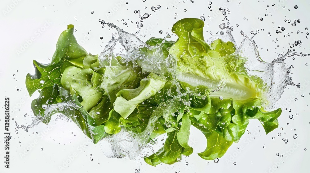 Fresh lettuce washed under water splash Fresh lettuce washed under water splash