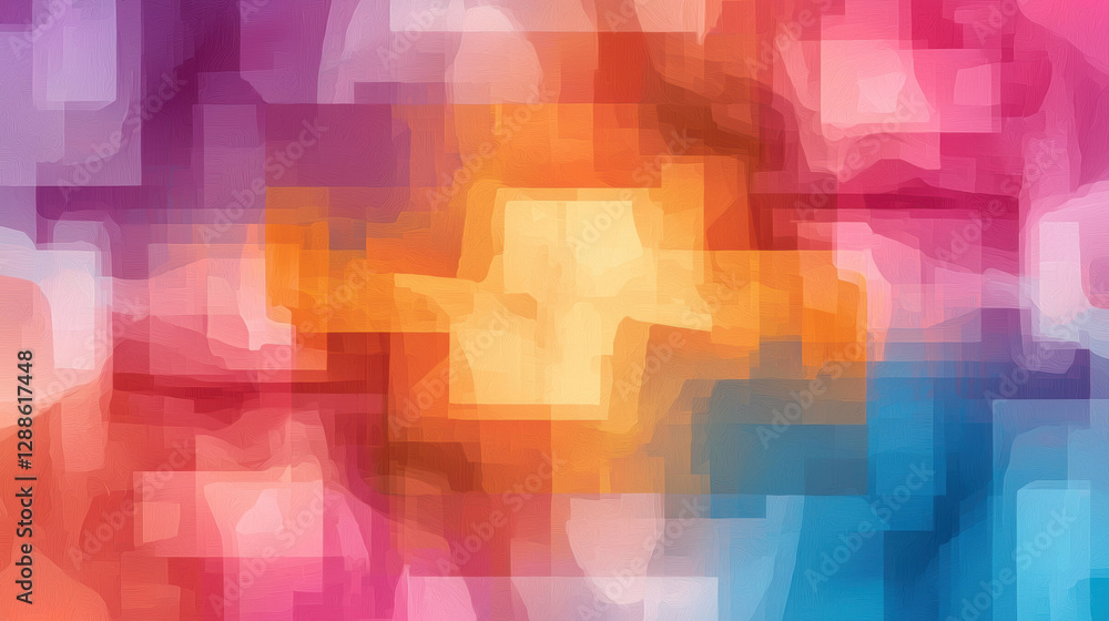 Abstract digital art with vibrant colors and pixelated shapes Abstract digital art with vibrant colors and pixelated shapes