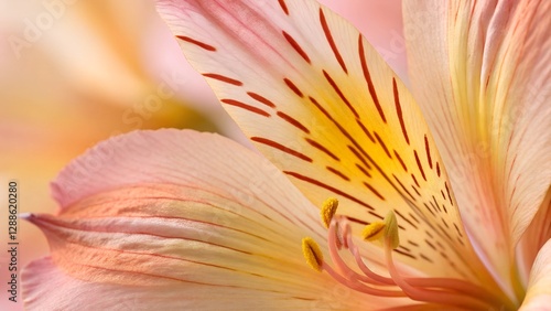 Exotic Lily's Gentle Touch: A delicate macro shot captures the intricate beauty of a lily, its petals painted with soft hues and intricate patterns.