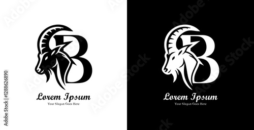 goat head logo design combined with the letter B
