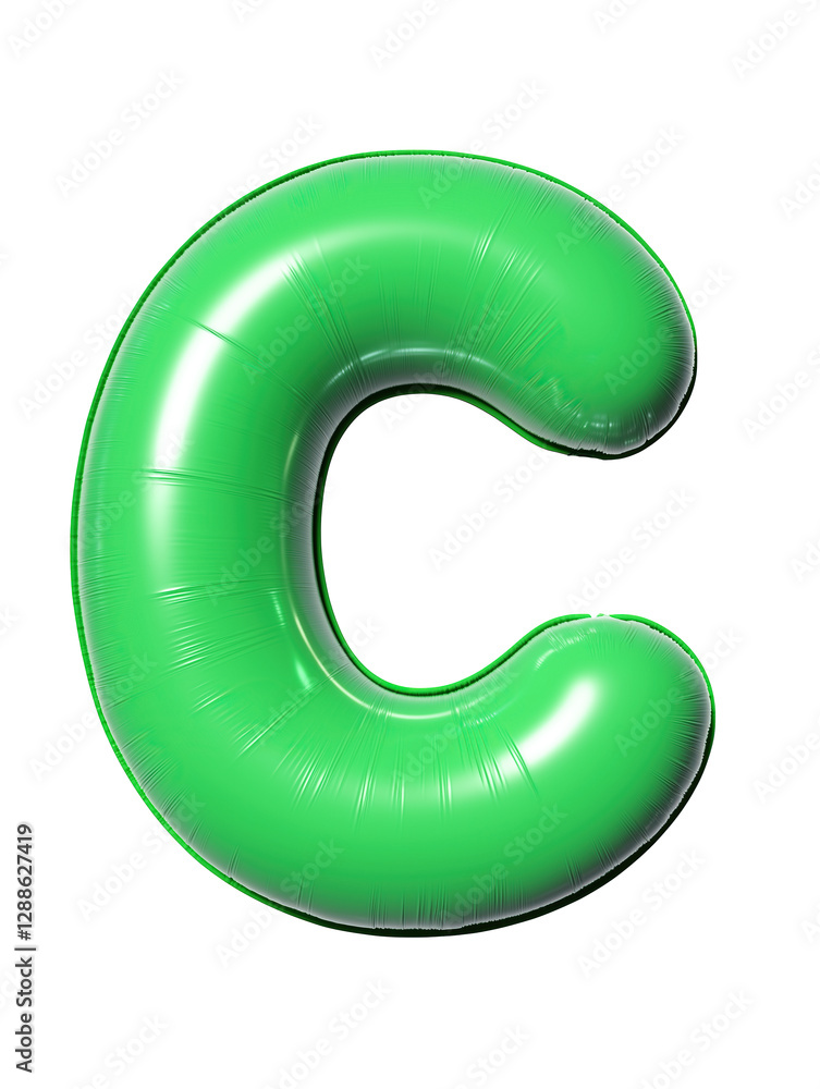 green inflatable 3d “C” letter made of glossy latex on transparent background, png green inflatable 3d “C” letter made of glossy latex on transparent background, png