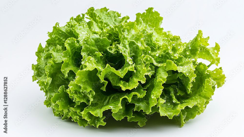 A crisp green lettuce head with delicate ruffled leaves A crisp green lettuce head with delicate ruffled leaves