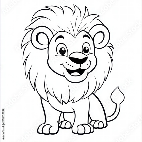 Friendly Lion with Fluffy Mane Outline for Coloring