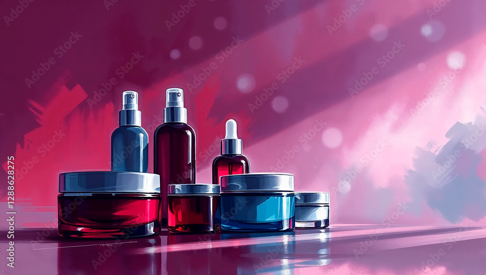 Naklejka premium Digital sketch of skincare products