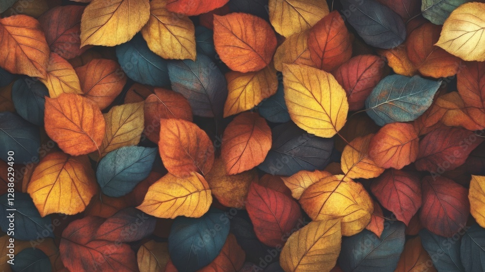 A colorful leafy background with a variety of leaves in different colors A colorful leafy background with a variety of leaves in different colors